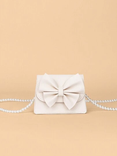 1pc Mini Double Sided Fabric Bowknot & Pearl Crossbody Bag For Girls, Suitable For Daily Outfits