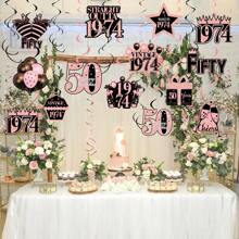 50th Birthday Decorations Women, 45pcs Happy 50 Birthday Party Supplies, 1974 50th Birthday Hanging Swirls For Her, Pink Dangling Party Streamers Decor, Forty Years Old Bday Ceiling Party Favors