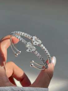 2 件时尚优雅银色心形设计粉色和白色方晶锆石手镯套装，适合女士/女孩、派对、日常佩戴、节日和礼物情人节、妈妈、母亲、母亲节、礼物 - 白色 - 查看 5