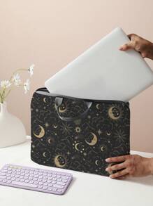 Star & Moon Pattern Laptop Sleeve, Laptop Bag, Laptop Case, Tablet Pouch, Laptop Zipper Sleeve, Computer Bag, School/Business/Office Laptop Bag, Classroom Organizer Bag - Black - View 3