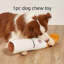 1入組毛絨香煙造型狗咬咬玩具，適用於狗牙齒清潔，中大型犬互動娛樂，顏色隨機，僅適用於寵物使用 - 白色 - 查看 1