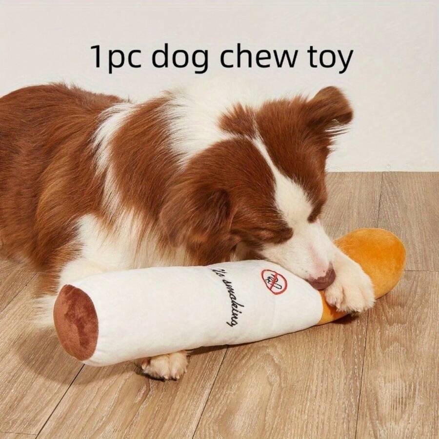 1入組毛絨香煙造型狗咬咬玩具，適用於狗牙齒清潔，中大型犬互動娛樂，顏色隨機，僅適用於寵物使用 - 白色 - 查看 1