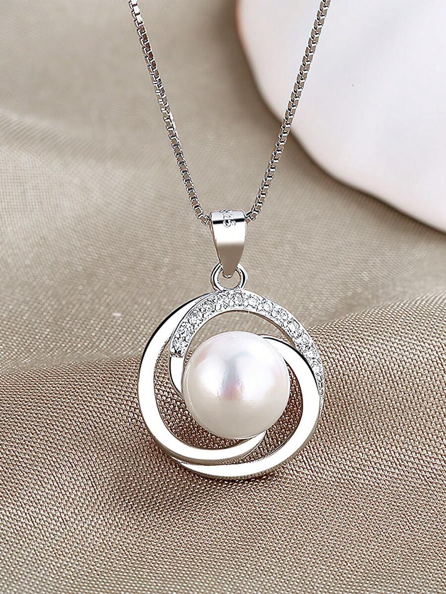 1 chiếc vòng cổ hoa ngọc trai giả dành cho phụ nữ, phong cách sang trọng tối giản với mặt dây chuyền S925 có thể xoay, trang sức cưới cô dâu ngày lễ tình nhân - ngọc trai - Xem 1