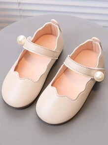 1 Pair Girls Pearl Embellished Soft Bottom Non-Slip Flat Square Toe Round Toe Fashion Versatile Princess Shoes, Suitable For Spring & Summer - Beige - View 4