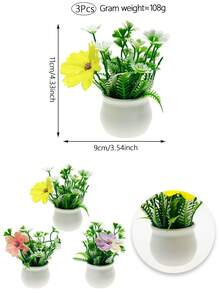 3入組4.33英寸人造盆栽假植物,塑料小盆栽百葉草假雛菊多色室內小型模擬植物裝飾用於餐桌,辦公桌,浴室架,臥室客廳裝飾,家居裝飾（附白色圓底花盆） - 3Pcs多色 - 查看 2