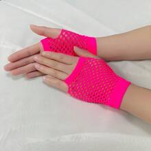 1 pieza Guantes cortos de red para mujer, estilo nocturno del club punk con multicolor, sexy, elásticos, vaciados y con moño al estilo europeo y americano