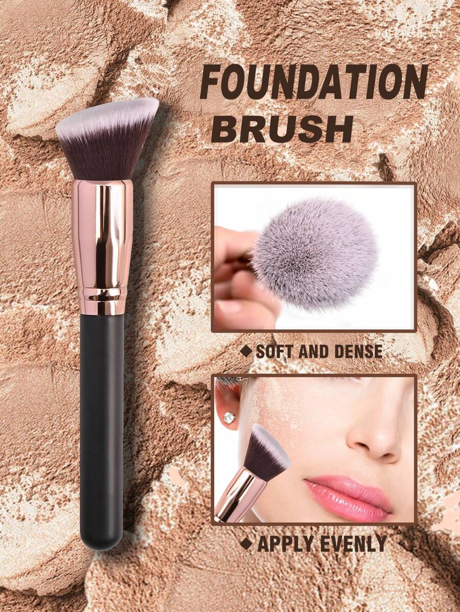 1 Large Oblique Head Foundation Make-Up Brush, Professional Synthetic Makeup Brush, Used For Contour Shaping,Foundation Brush,Concealer Brush,Blush Brush,Contour Brush,Blush Brush,Bronzer Brush,Powder Brush,Foundation Brush,Blush Brush - Rose Gold - View 1