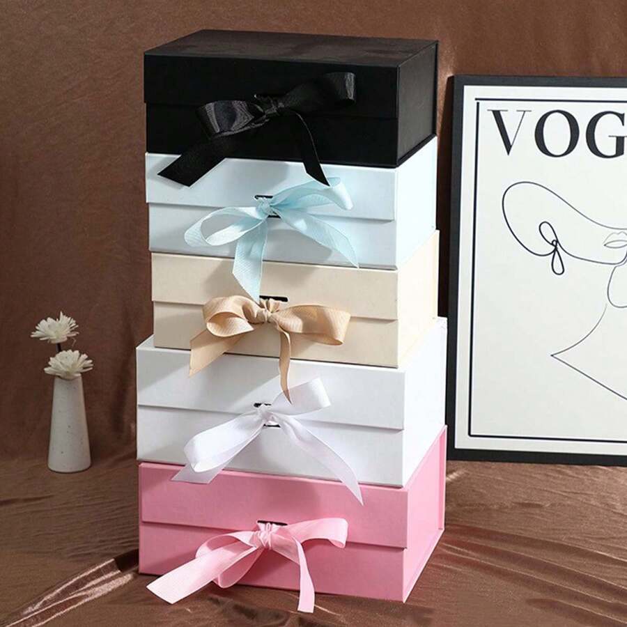 1個可摺疊的禮品盒,帶磁鐵關閉,空白黑色紙板禮品盒,適用於節日包裝、鞋子、服裝等 - 黑色 - 查看 1