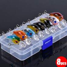 8pcs/Lot Premium Floating Crank Bait Minnow Fishing Lure Set - Realistic Topwater Artificial Bait For Successful Fishing With Box