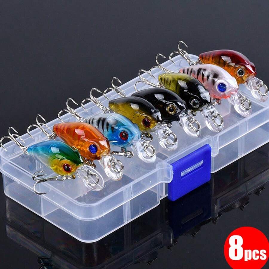 8pcs/Lot Premium Floating Crank Bait Minnow Fishing Lure Set - Realistic Topwater Artificial Bait For Successful Fishing With Box