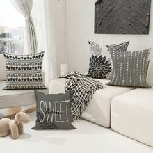 4入組家居用花卉條紋三角形幾何圖案葉子灰色聚酯紋織抱枕套,極簡主義抱枕套,裝飾性靠墊套45*45cm/18"x18",適用於客廳臥室沙發床裝飾 - 灰色 - 查看 3