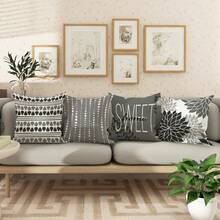 4入組家居用花卉條紋三角形幾何圖案葉子灰色聚酯紋織抱枕套,極簡主義抱枕套,裝飾性靠墊套45*45cm/18"x18",適用於客廳臥室沙發床裝飾 - 灰色 - 查看 4