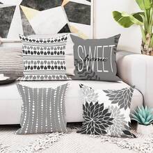 4入組家居用花卉條紋三角形幾何圖案葉子灰色聚酯紋織抱枕套,極簡主義抱枕套,裝飾性靠墊套45*45cm/18"x18",適用於客廳臥室沙發床裝飾 - 灰色 - 查看 5