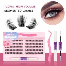 Diy假睫毛套裝,貂毛簇狀120根,附睫毛專用胶、封口劑、睫毛尖刷及睫毛用刷,蓬鬆睫毛簇裝扮假睫毛套裝 - 橘色 - 查看 6