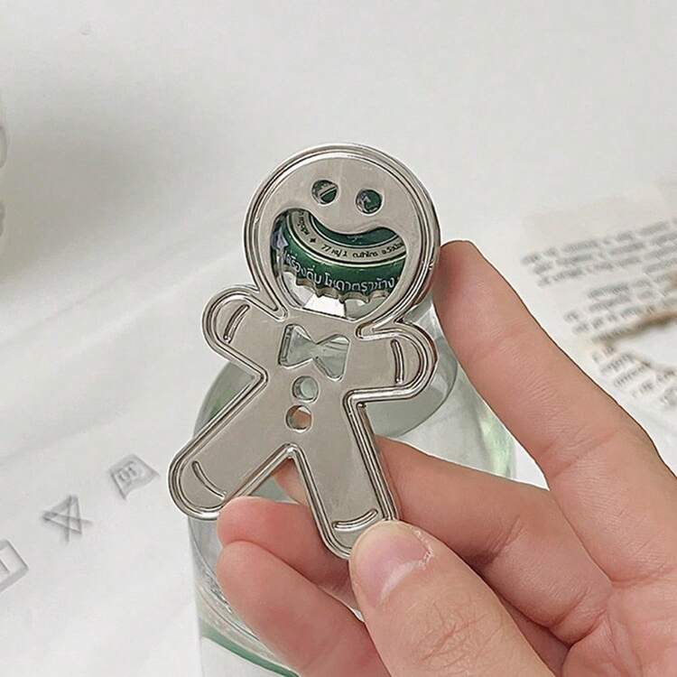 1 Pieza Abrebotellas Con Forma De Hombre De Jengibre Llavero, Abrebotellas Creativo Multifuncional. - Plateado - Ver 2