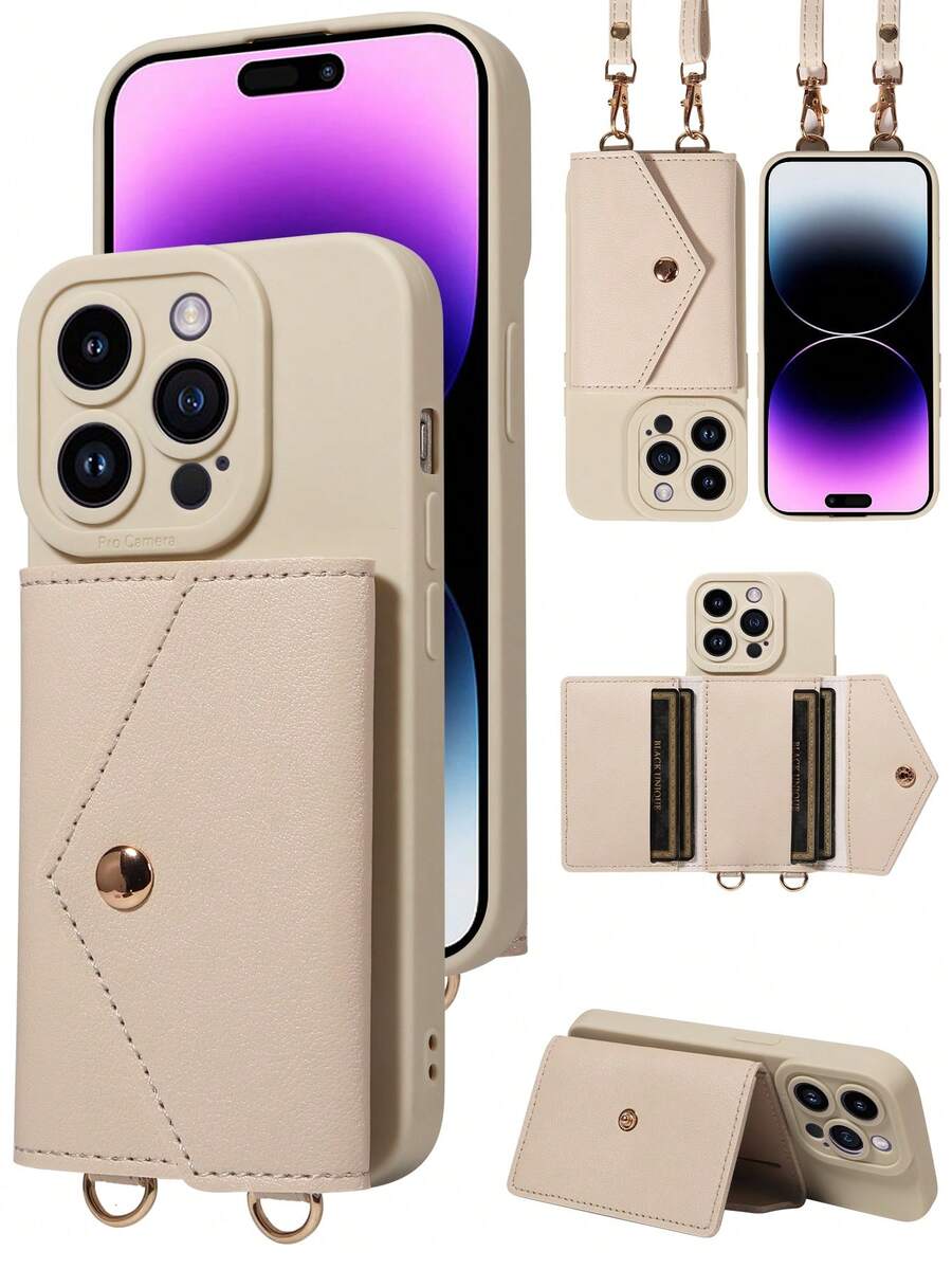 1件装多功能肩带PU皮革手机壳，带卡槽，兼容 17 Pro Max、17 Pro、17 Air等。 - 米色 - 查看 1