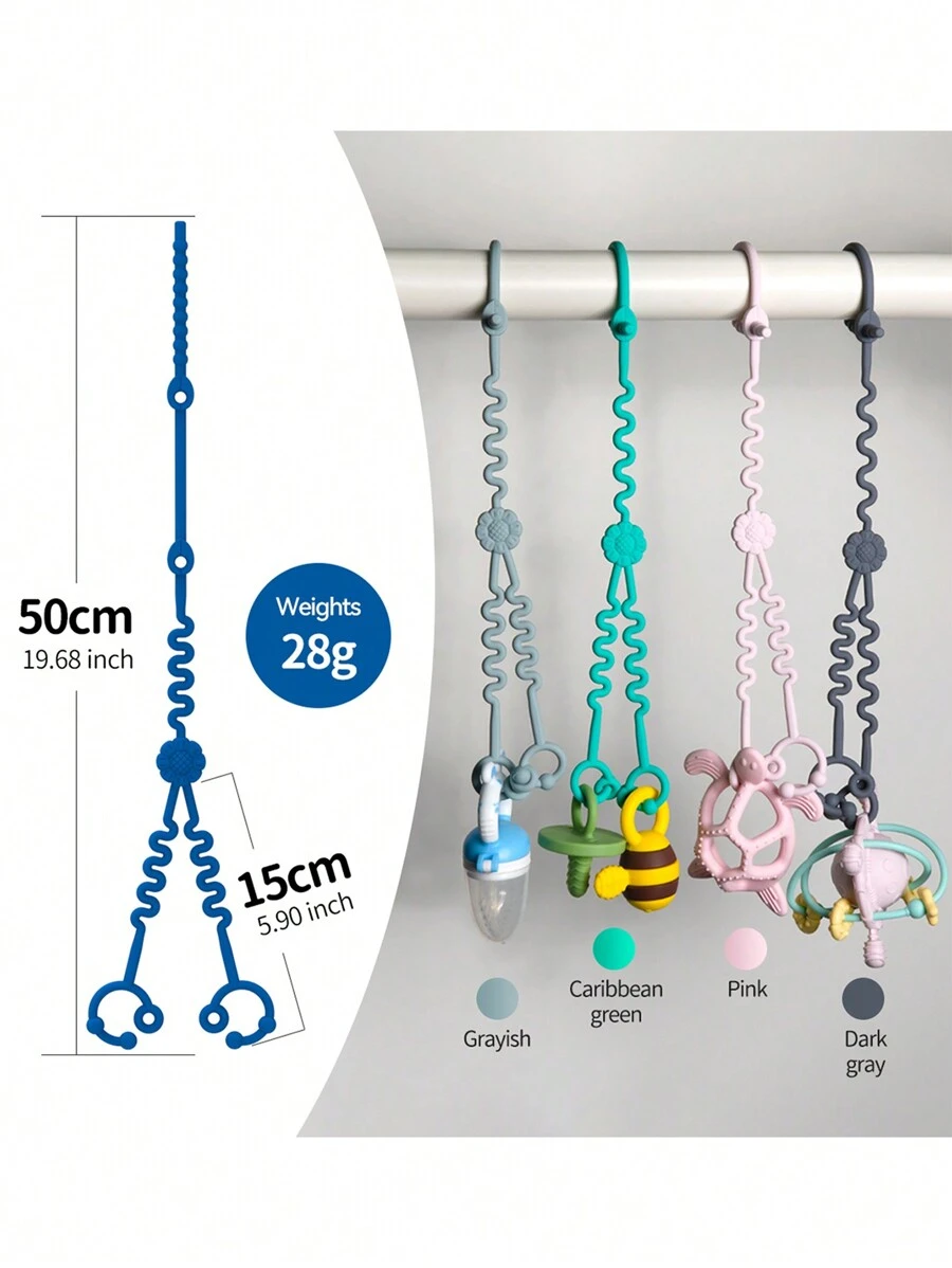 1pc Toy Flower Shaped Safety Rope, Two Pacifier Clips With Silicone