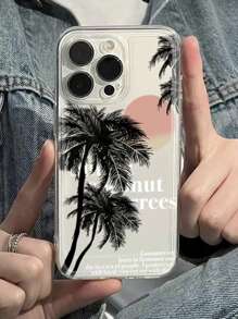 1 件 Ins 太空风格透明保护手机壳，防摔设计适用于海滩、夏季、椰子树防水防震防刮 - 無色 - 查看 4