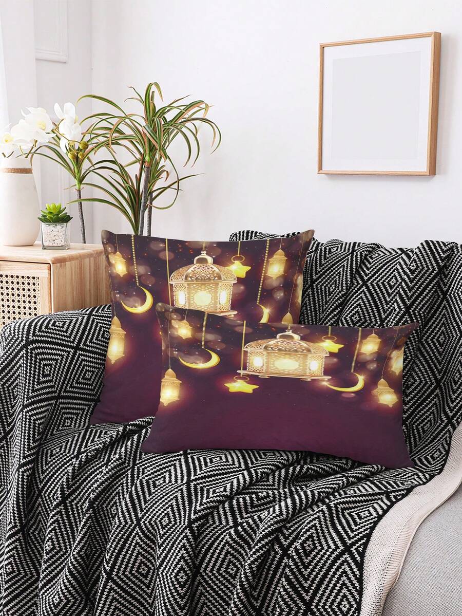 1pc Festival Star & Moon Light Print Pillowcase