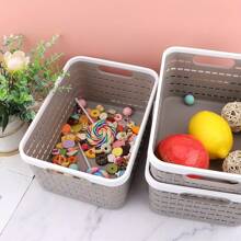 Cesta de almacenamiento de plástico, conjunto de 3 canastas de almacenamiento tejidas de plástico con asas, cesta de almacenamiento de ratán plástico para escritorio, caja de almacenamiento de sobremesa para cocina, baño y armario - Gris - Ver 5