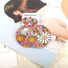 2入組/對復古風格木製向日葵圖案女性耳環,適合日常穿著、派對、活動。適用於波西米亞風、宮廷風、復古風和各種時尚造型 - 菊花 - 查看 2