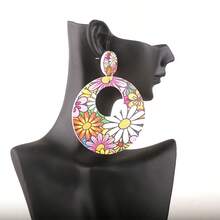 2入組/對復古風格木製向日葵圖案女性耳環,適合日常穿著、派對、活動。適用於波西米亞風、宮廷風、復古風和各種時尚造型 - 菊花 - 查看 5