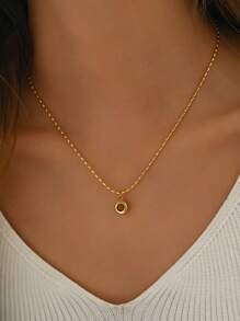 Thép không gỉ Hổ phách Vật rủ xuống Thời trang Dây chuyền Với Vàng 18K Mạ - Vàng - Xem 3