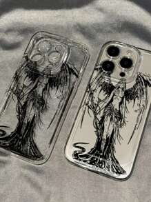 1 件 INS 风格太空壳天使女孩透明防震手机壳，适用于 防水防摔防刮 - 無色 - 查看 4