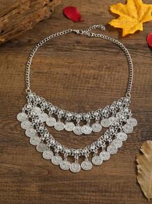 Fashionable Retro Multi-Layer Coin Tasseled Necklace For Women, Casual Beach Accessory Short Necklace - Star - View 5