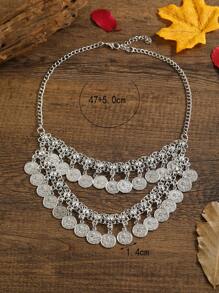 Fashionable Retro Multi-Layer Coin Tasseled Necklace For Women, Casual Beach Accessory Short Necklace - Star - View 2