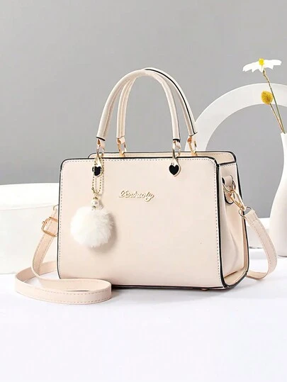时尚手提包，带绒球装饰，多层斜挎包，适合约会白领，最佳母亲节礼物创意，母亲节礼物，妈妈礼物，妈妈的必需品，外出妈妈包，商务休闲女士包，非常适合办公室商务和工作，商务休闲女士包，非常适合办公室商务和工作