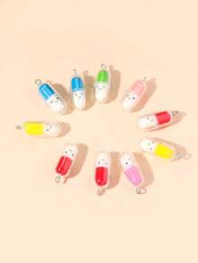 10 Piezas Diseño De Cápsulas Coloridas De Pastillas Divertidas Para Crear Pendientes, Pulseras, Collares Y Llaveros, Color Aleatorio - Multicolor - Ver 2