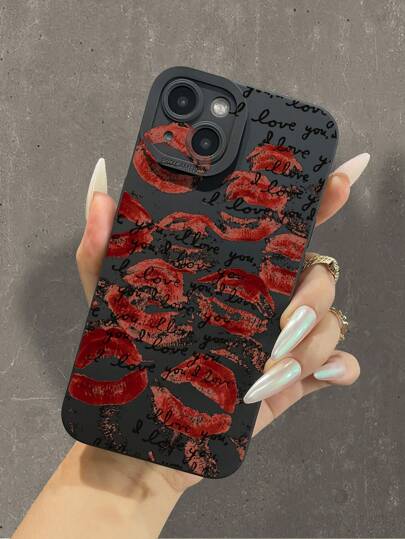 Lipsticks & Slogan Print Liquid Silicone Mobile Phone Case Full-Body Protection Shockproof Anti-Fall TPU Soft Rubber Case Compatible With IPhone11/12/13/14/15/15pro/15 Plus/15 Promax/7plus/8plus/X/Xs Max/Xr/11pro/12pro/13pro/14pro/12mini/13mini/11promax/12promax/13promax/14promax/14plus/6/6s/6plus/7/8/Se&Samsung Galaxy/A54/A14/A12/A13/A15/A32/A33/A24/A52S/S20/S21/S22/S23/S24/S23Plus/S24ultra