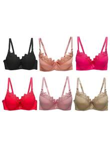 Brasier Sujetador con Encaje de Copa Completa Diferentes Colores - Rosa Fucsia - Ver 5