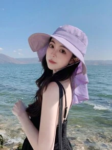 1pc Women's Spring/Summer Outdoor Wide Brim Sun Hat, Korean Fashion Poncho Style With Hole For Ponytail - Multicolor - View 11