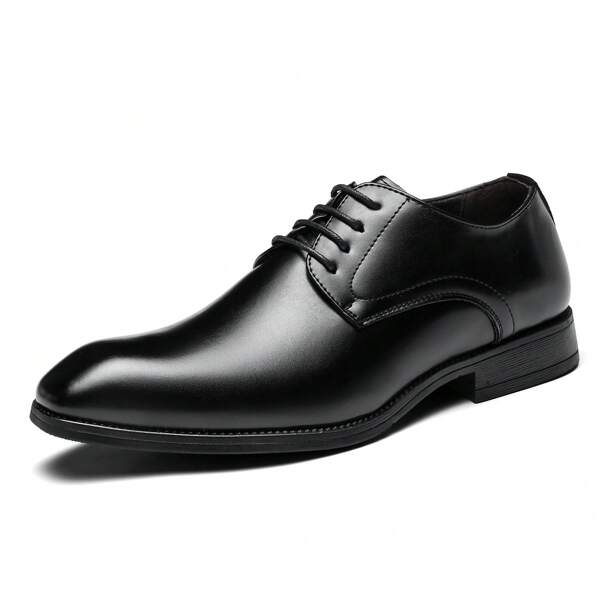 Men's Plain-Toe Derby Shoes, Formal Dress Lace-Up Front Shoes For Business Office, Spring Autumn And Winter