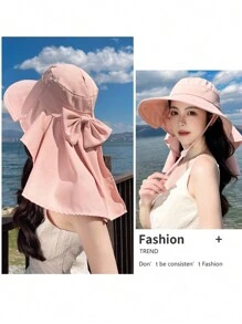 1pc Women's Spring/Summer Outdoor Wide Brim Sun Hat, Korean Fashion Poncho Style With Hole For Ponytail - Multicolor - View 4