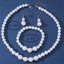 Children's 3pcs Pearl & Rhinestone Beaded Jewelry Set Including 1 Necklace, 1 Bracelet And 1pair Earrings