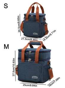 1个S/M码双层午餐包，女士保温午餐盒，可重复使用的成人午餐手提袋，适合工作、野餐、上学或旅行。女士午餐盒包，女士学习用品包，学习配件包。