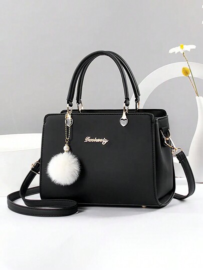 Bolso de moda con decoración de pompones, bolso cruzado de varias capas, adecuado para citas y oficinistas, bolso de oficina y casual de negocios para mujeres, perfecto para la oficina, los negocios y el trabajo, el mejor regalo del Día de la Madre, bolso casual de negocios perfecto para la oficina, los negocios y el trabajo