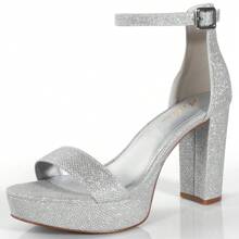 Ankis Platform Heels 4 Inches Chunky Heels Sandals Women Comfy Open Toe Block Heeled Sandals Black Nude White Silver Gold Platform Heels