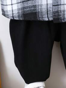 Young Boy Black And White Checkered Short Sleeve Shirt & Black Pants - Black and White - View 7