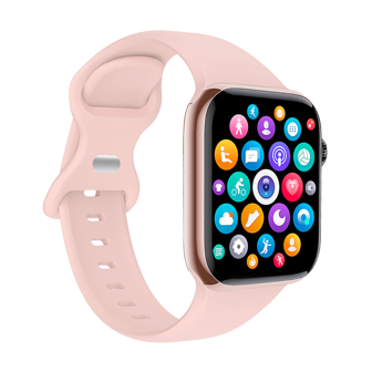 1入組中性粉紅色矽膠錶帶1.83英寸Tft觸控多功能智能手錶，具備各種運動模式、相機和社交軟件控制、消息提醒，與Android和Ios系統兼容