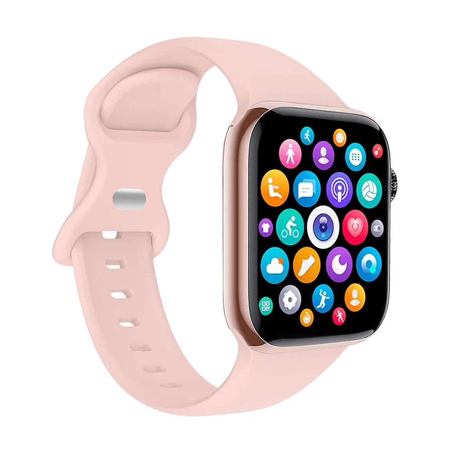 1入組中性粉紅色矽膠錶帶1.83英寸Tft觸控多功能智能手錶，具備各種運動模式、相機和社交軟件控制、消息提醒，與Android和Ios系統兼容 - 粉色 - 查看 1