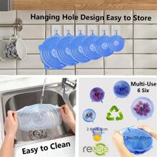 6pcs/Set Silicone Stretch Lids, Multi-Functional Reusable Airtight Food Covers For Bowls, Fruits & Vegetables - Blue - View 2