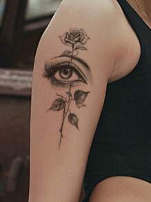 STARTTOOS 1 pieza Tatuaje temporal pequeño de diseño de rosa de ojo negro para brazo, pecho, abdomen, espalda, columna vertebral, estilo boceto - Negro - Ver 5