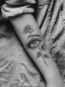 STARTTOOS 1 pieza Tatuaje temporal pequeño de diseño de rosa de ojo negro para brazo, pecho, abdomen, espalda, columna vertebral, estilo boceto - Negro - Ver 3