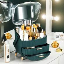 LIVINGANDHOME 14 Colors Multi-Function Makeup Storage Case, Cosmetics Organizer, Jewelry Organizer Case, Finishing Box, Makeup Storage Box, Cosmetic Box, JewelryBox, Makeup Organizer, Makeup Storage Organizer,Cabinet Decorative - Dark Green - View 8