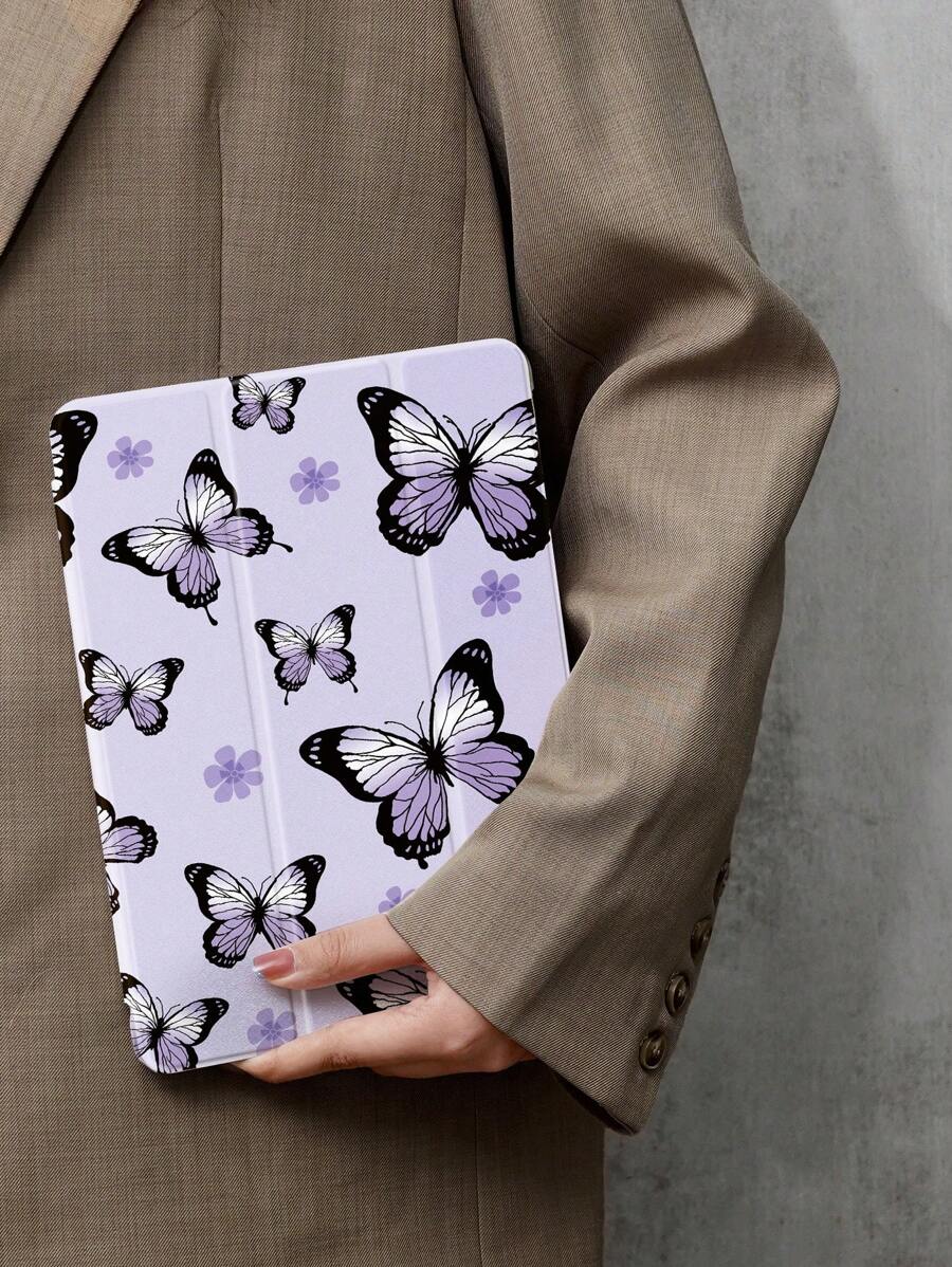 蝴蝶和花朵 iPad 保护套兼容 iPad 10.2 英寸 2021/2020 iPad 第 9/8 代，兼容华为 Matepad 10.4/Tab 保护套，带笔架，支持自动睡眠/唤醒盖