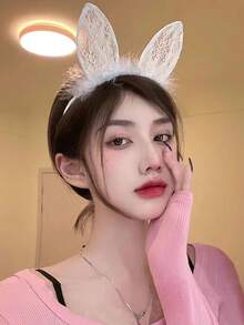 1pc Cute Lace Headband Female Rabbit Ears Cos Hair Accessories Halloween - Multicolor - View 2